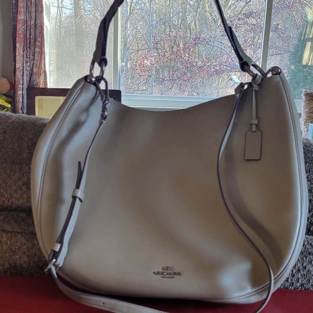 Coach Mushroom Grey Taupe Purse Large Shoulder Leather